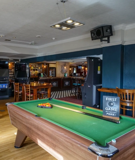 interior seating area with pool table