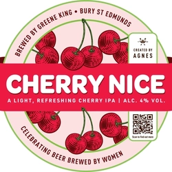 A pump clip for Cherry Nice IPA.
