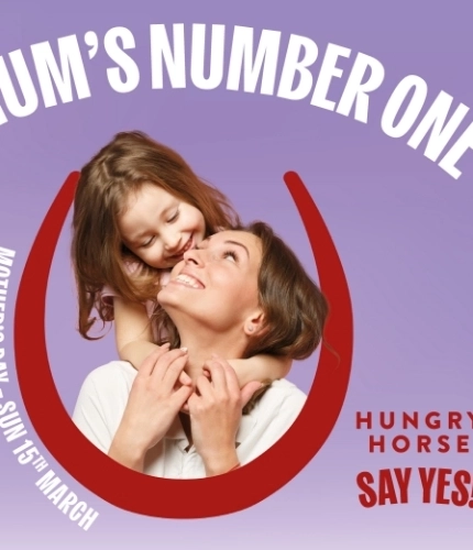 A banner promoting Mother's Day at Hungry Horse venues.