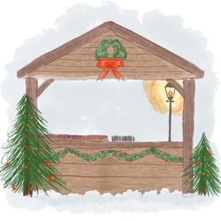An illustration of a Christmas market stall, advertising the Chester Christmas Market.