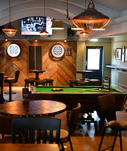 interior seating area and pool table