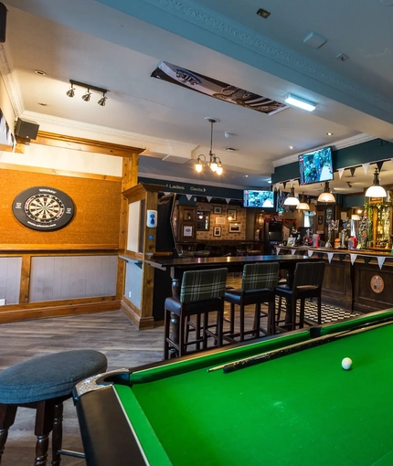 interior of the pub with pool table