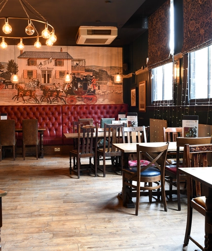 Interior seating area in a pub restaurant