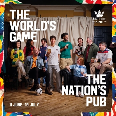 A banner promoting the Football World Cup at selected Greene King venues.