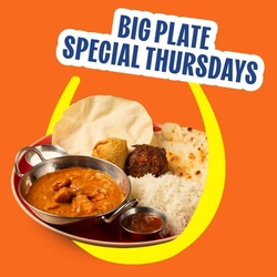 A banner showing a curry dish and sides to advertise Big Plate Special Thursdays at Hungry Horse venues.
