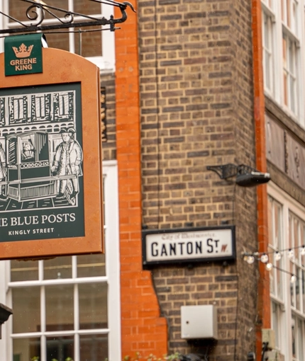 The exterior signage at The Blue Posts.