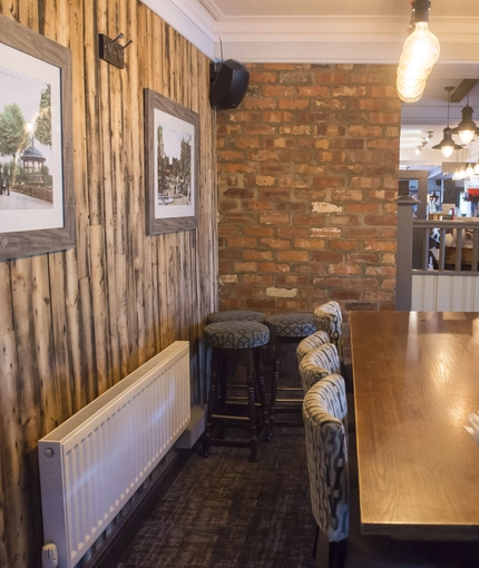Interior dining area of a pub.