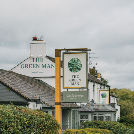 The exterior facade and signage of The Green Man in Brackley Hatch.