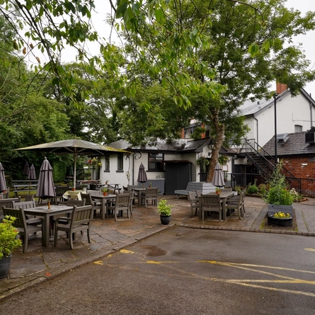 The beer garden of The Axe & Cleaver.