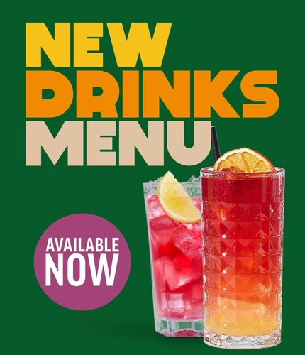 A graphic promoting the new drinks menu at Hungry Horse.