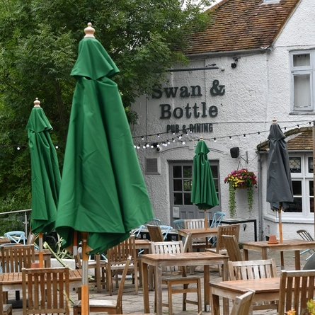 External view of a pub and beer garden