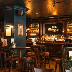The bar and interior restaurant seating area of The Advocate in Edinburgh.