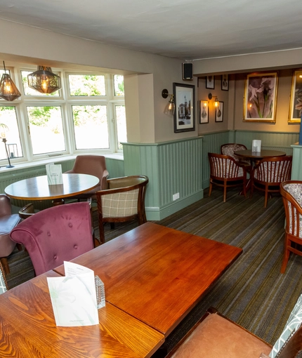 Interior seating area in a pub restaurant