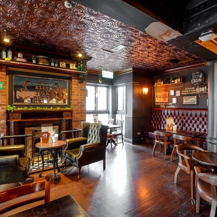 Interior seating area in a pub restaurant