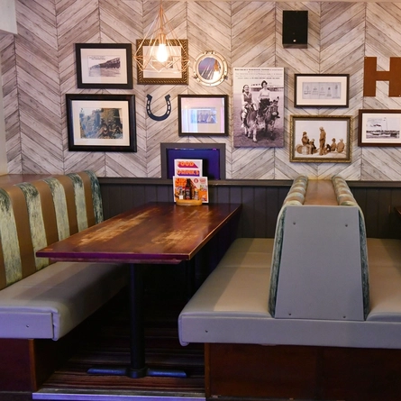 The interior restaurant seating area at The Roaring Donkey.