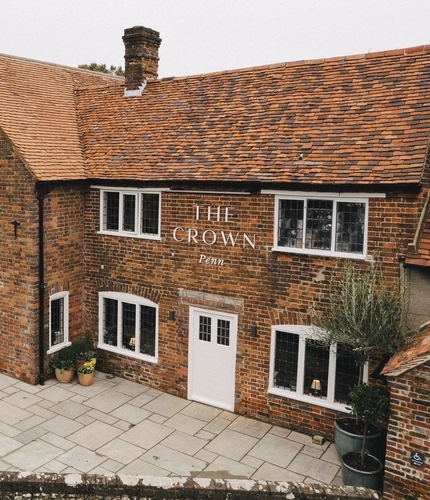 The beer garden and outside of the Crown.