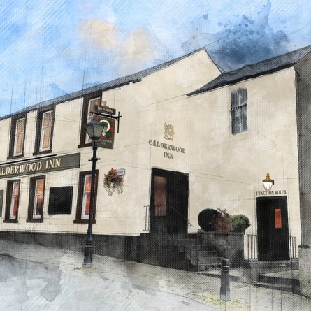 An illustration of the exterior facade of The Calderwood Inn.