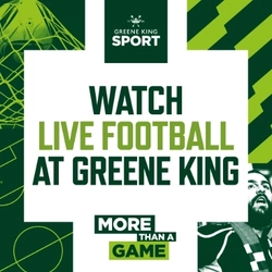 A graphic promoting live football at Greene King Sport pubs.