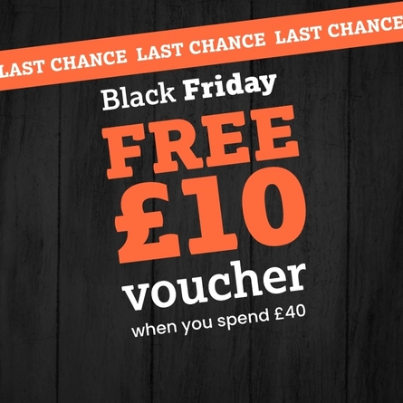 a Farmhouse Kitchen banner promoting the "Free £10 voucher, when you spend £40" offer for Black Friday.