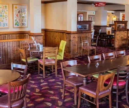 Interior dining area of a pub.