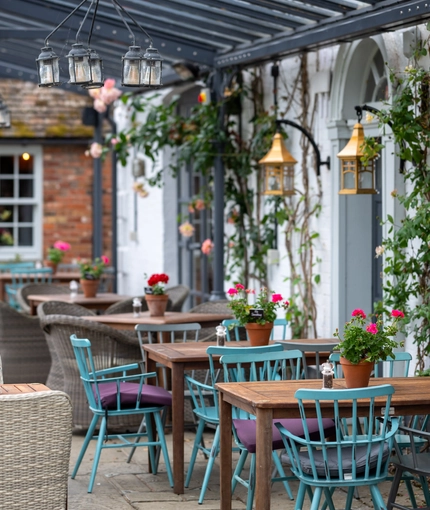 The beer garden at the Riverside Inn.