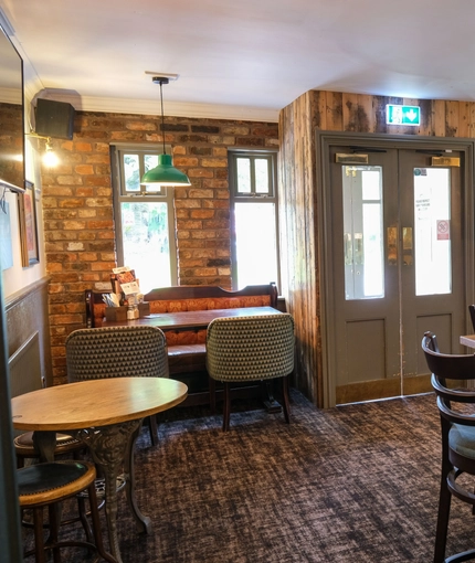 Interior dining area of a pub.