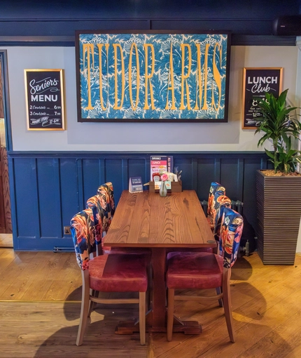 the interior restaurant and seating area at the Tudor Arms.