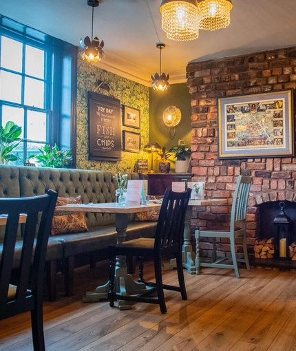 The restaurant area in the Pen & Parchment.
