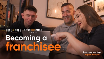 A graphic banner for 'becoming a franchisee' at Pub Parthners.