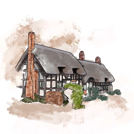 Illustration of Annes Cottage for the Bell in Shottery, Multipurpose banner for Mobile.
