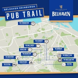 A graphic showcasing the route for the Belhaven Edinburgh Pub Trail.