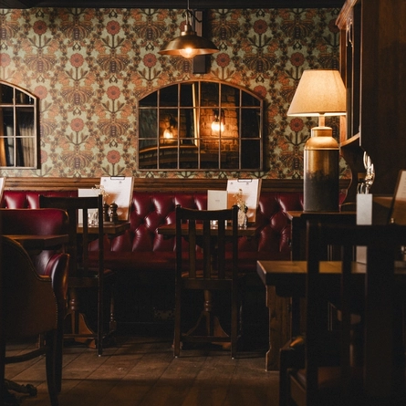 The interior restaurant and seating area at the Three Tuns.