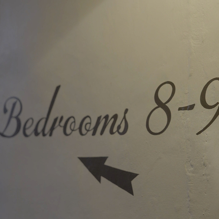The interior decorative hotel signage at the Dog and Partridge.