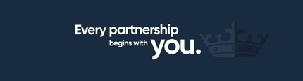 A blue graphic that says 'every partnership begins with you'.