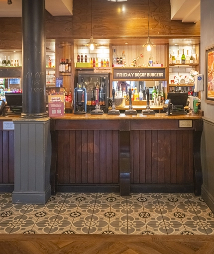 Interior bar area of a pub.