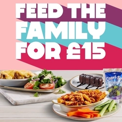 A graphic promoting feed the family for £15 at Hungry Horse.