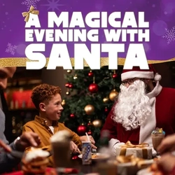 A graphic promoting dine with Santa at Hungry Horse.