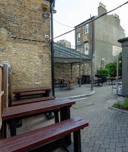 Outdoor seating area, rear of property