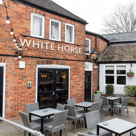 exterior facade and beer garden of the pub