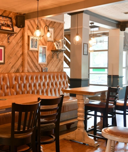 Interior dining area of a pub.