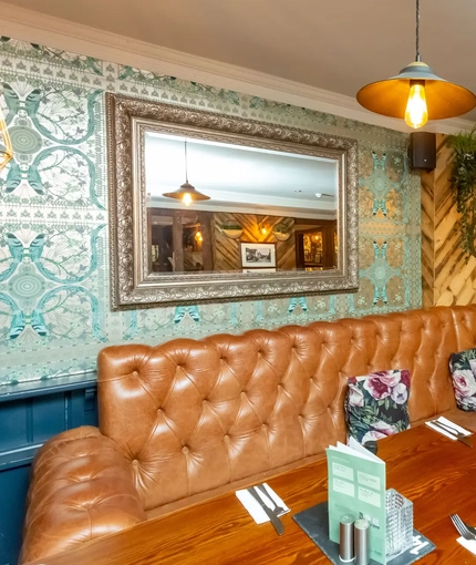 interior seating area and restaurant