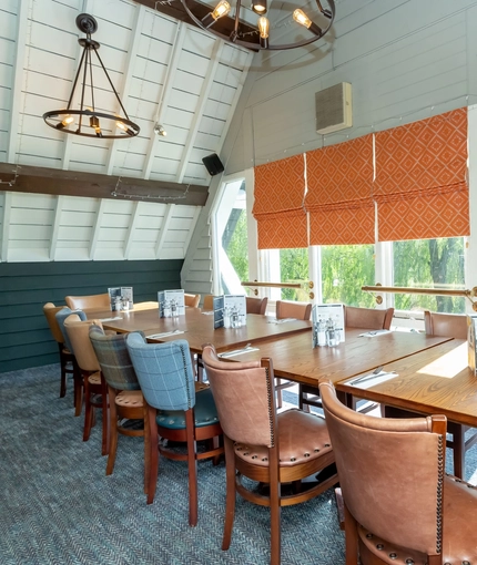 Interior dining area of a pub.