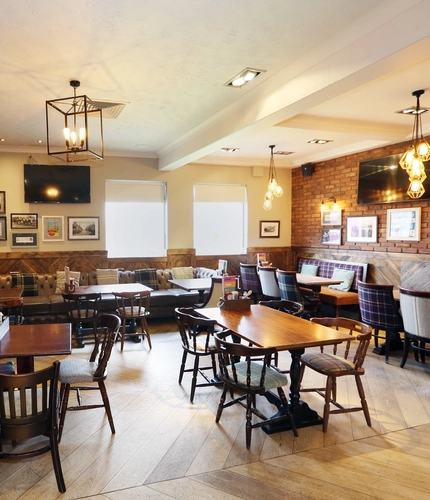 Interior seating area in a pub restaurant