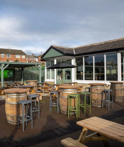 The exterior beer garden and seating area at the Dragon.