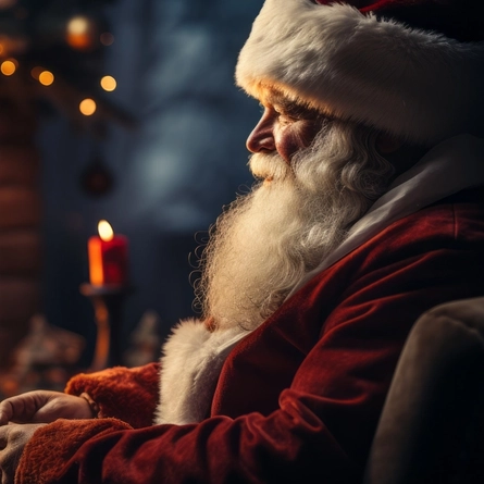 A side profile of Santa Claus.