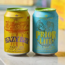 Two cans of Hazy Day and Prior Life