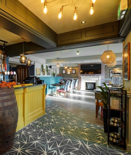 The bar in the Woodman Inn.