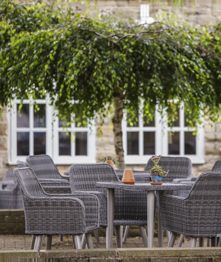 The beer garden of The Cross Keys Inn.