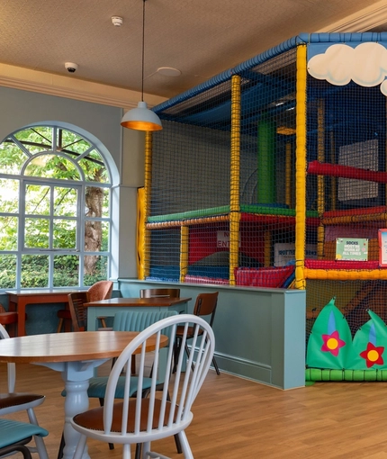 The children's seating area and play area at the Wacky Warehouse at The Stanley Ferry.