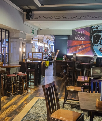 Interior seating area in a pub restaurant